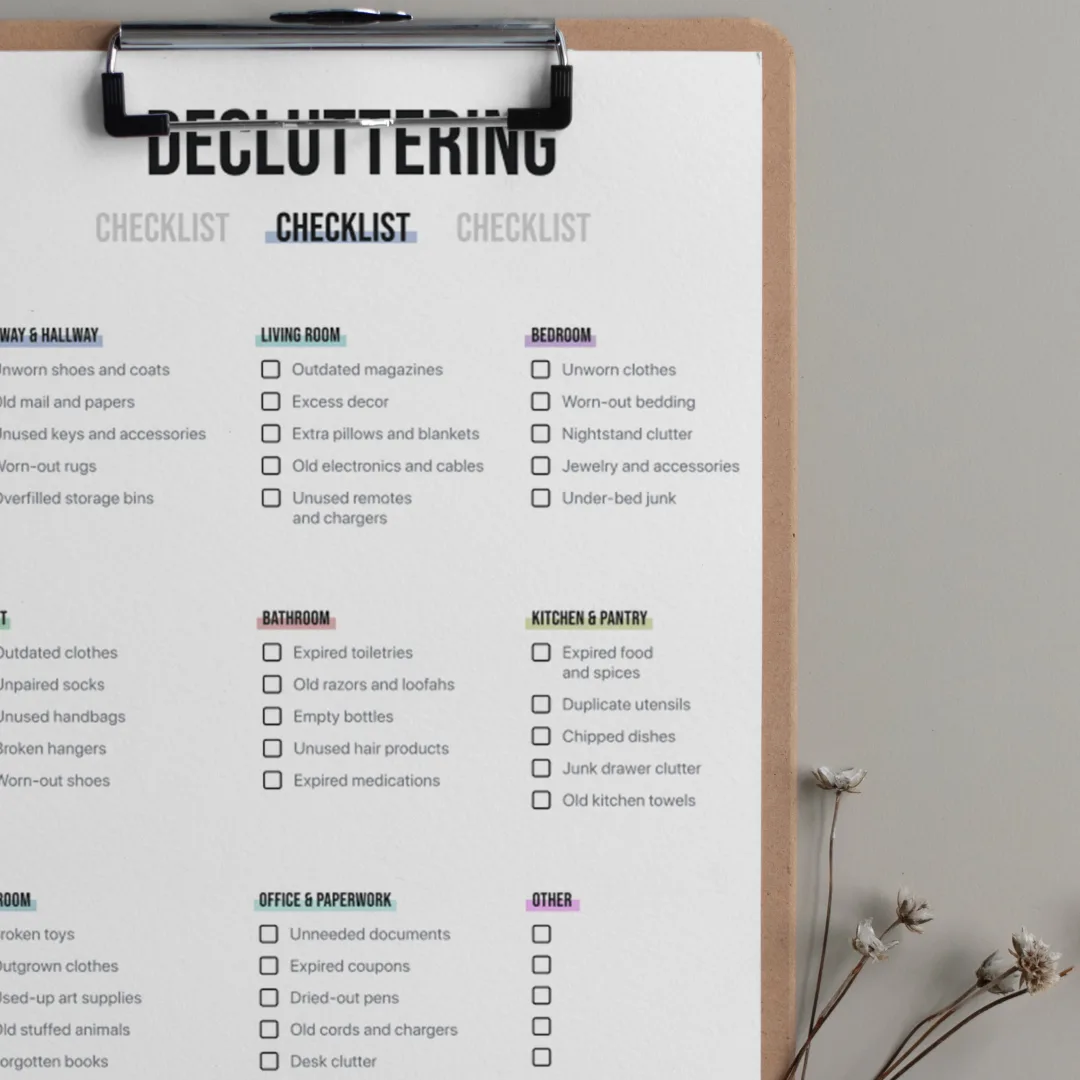 Decluttering checklist printable