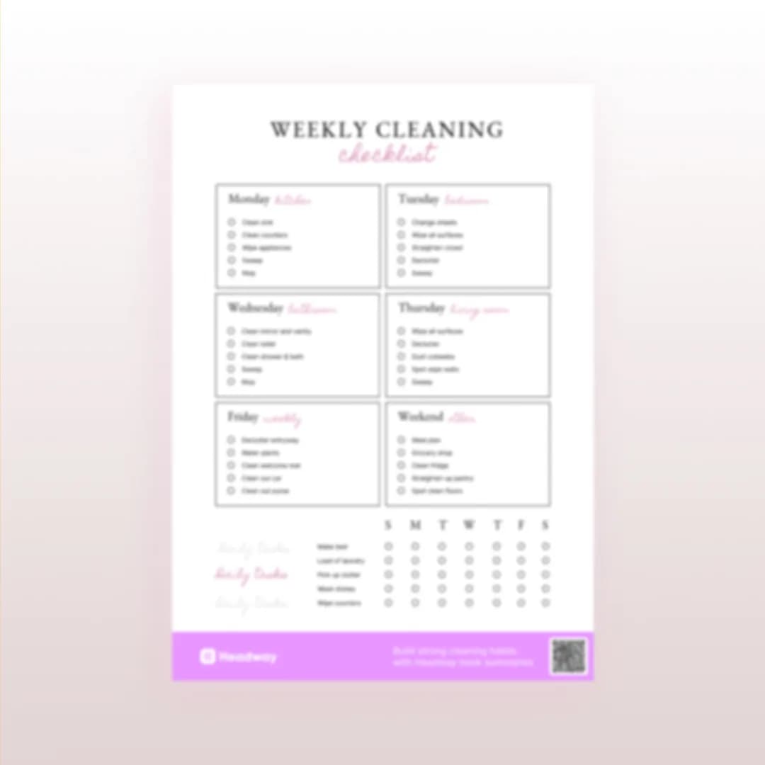 Printable weekly cleaning checklist free