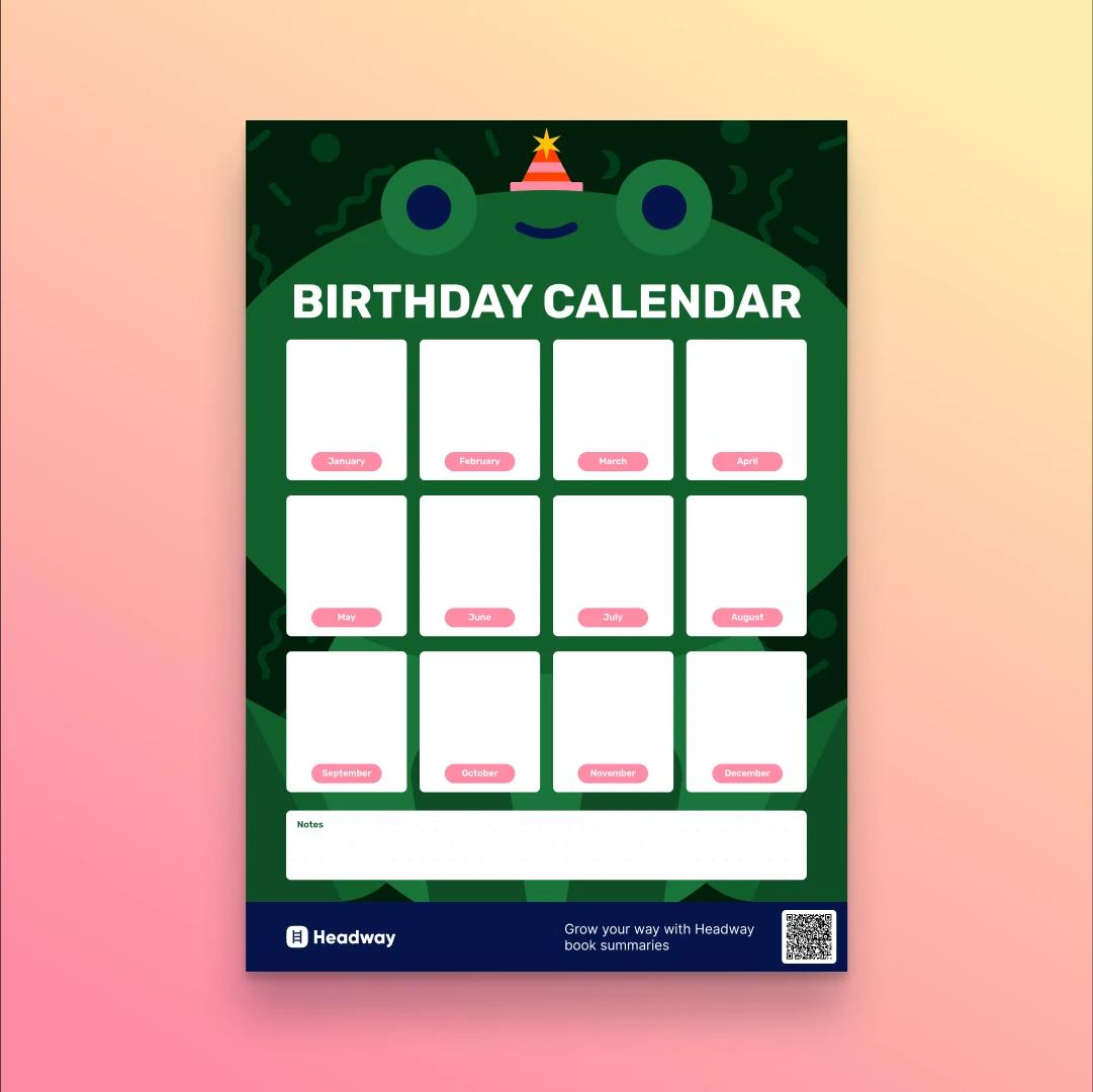 Free printable birthday calendar