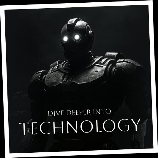 Black robot with shining eyes