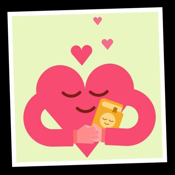 Pink heart holding a book in the arms