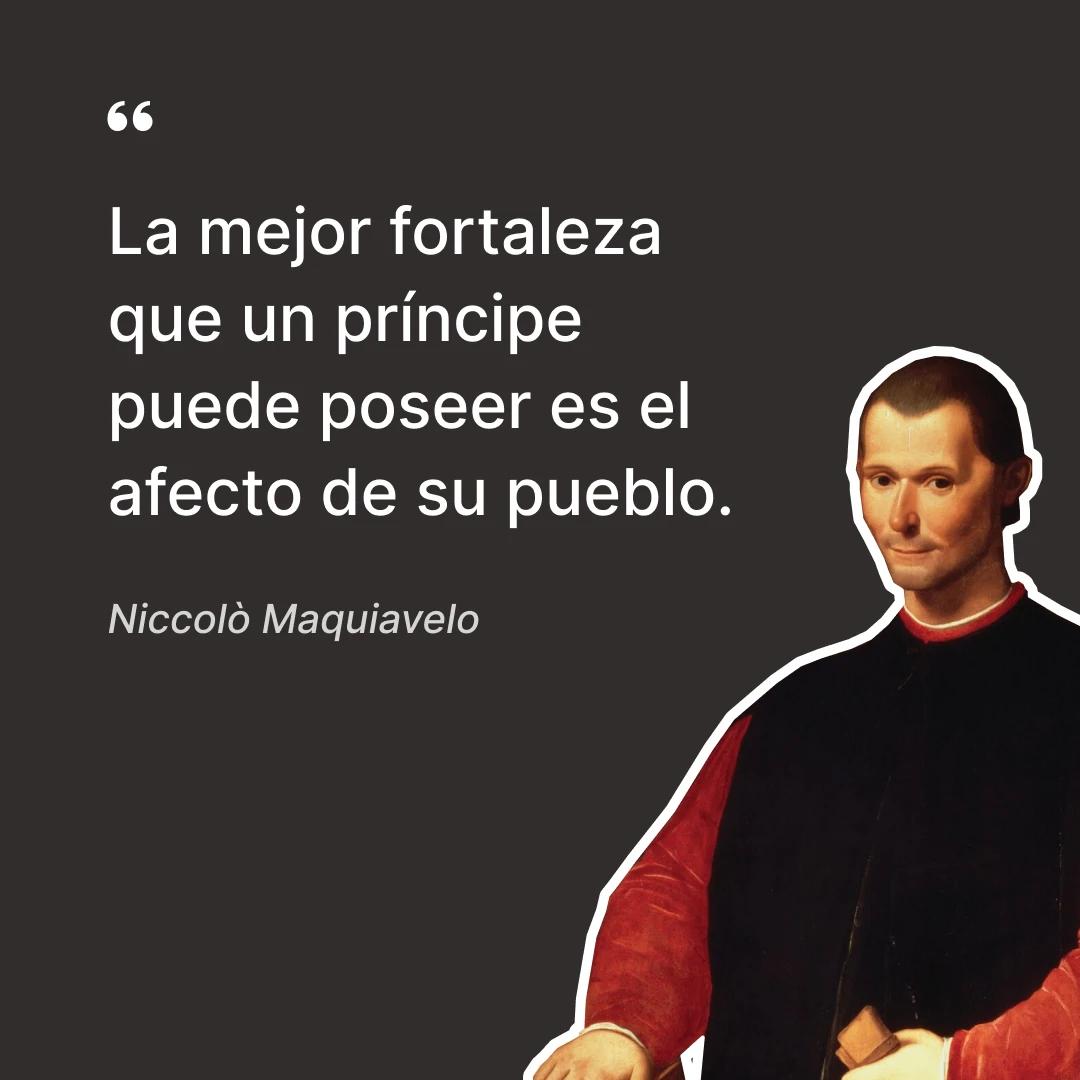 Cita de Niccolò Machiavelli junto con un retrato de Niccolò Machiavelli