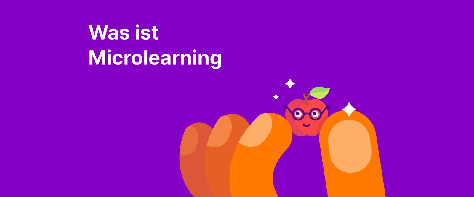 Finger halten einen winzigen roten Apfel mit Glitzer auf violettem Hintergrund, der symbolisch für Microlearning in kleinen Portionen steht