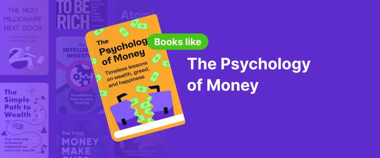 Book cover of The Psychology of Money by Morgan Housel, featuring an illustration of a suitcase filled with dollar bills, symbolizing financial lessons and wealth 1x