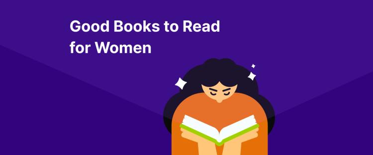 _Illustrated woman with dark hair reading a book on a purple background, promoting good books to read for women