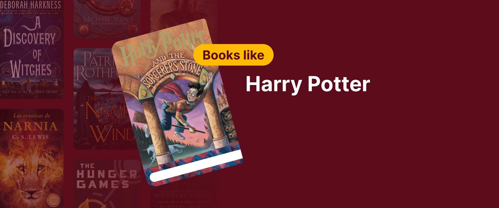 Books like Harry Potter, with fantasy titles in the background such as Narnia and The Hunger Games 1x