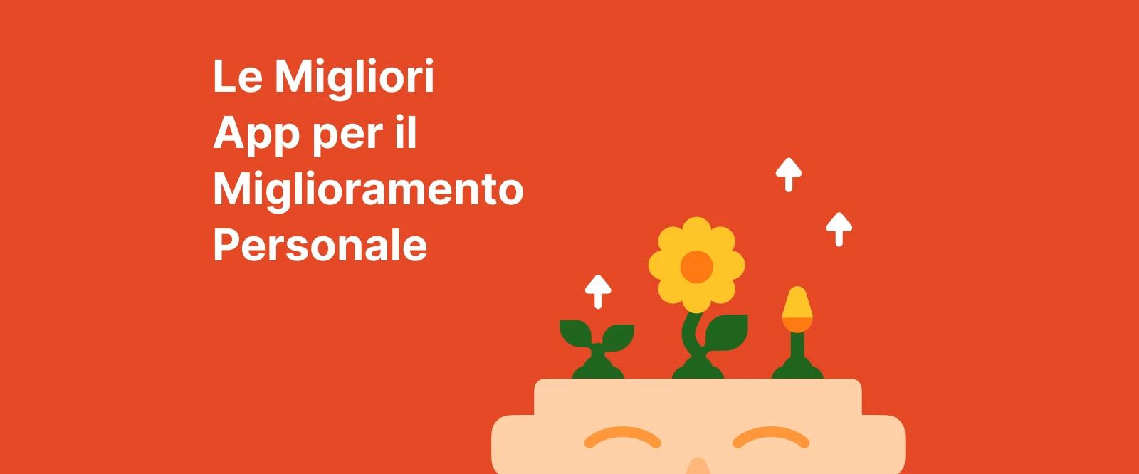 Illustrazione di un cervello con piante e fiori che crescono sulla parte superiore, evidenziando le migliori app per l'auto-aiuto