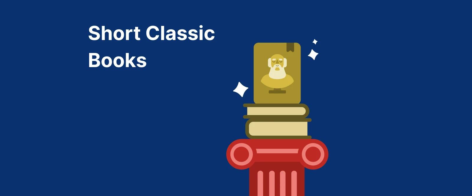 Stack of short classic books on red column pillar against royal blue background