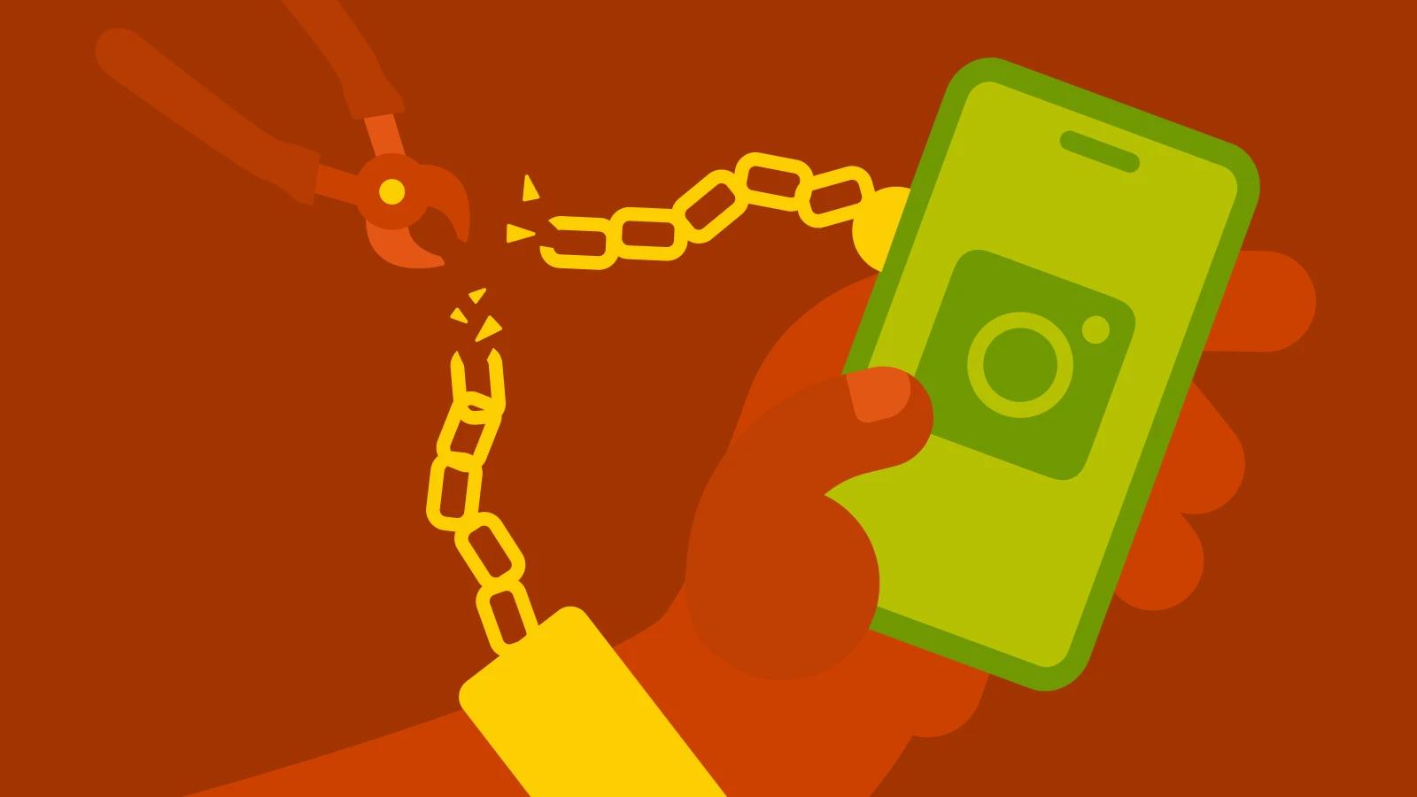 How to break free from screen overload - Hand cutting a chain to a green phone with social media icon on a red background.webp Ten reasons screen time is bad for you - A cover of the summary Own the Day, Own your life by Aubrey Marcus.webp Ten reasons screen time is bad for you - Smartphone screens showing Headway app with self-help book covers in the background.webp Why screen time is bad - Tired cartoon character staring at a green phone on an orange background