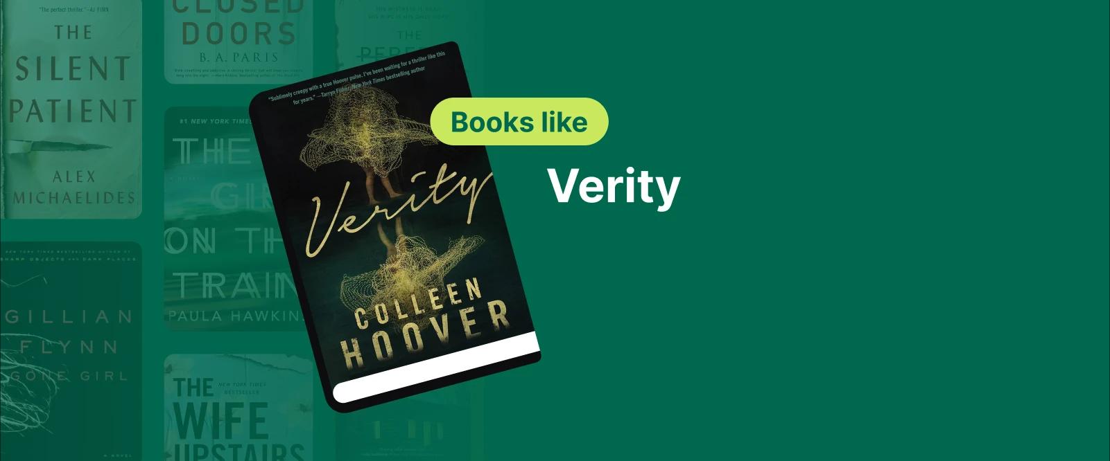Book cover of Verity by Colleen Hoover, featuring a dark, mysterious design with a glowing title