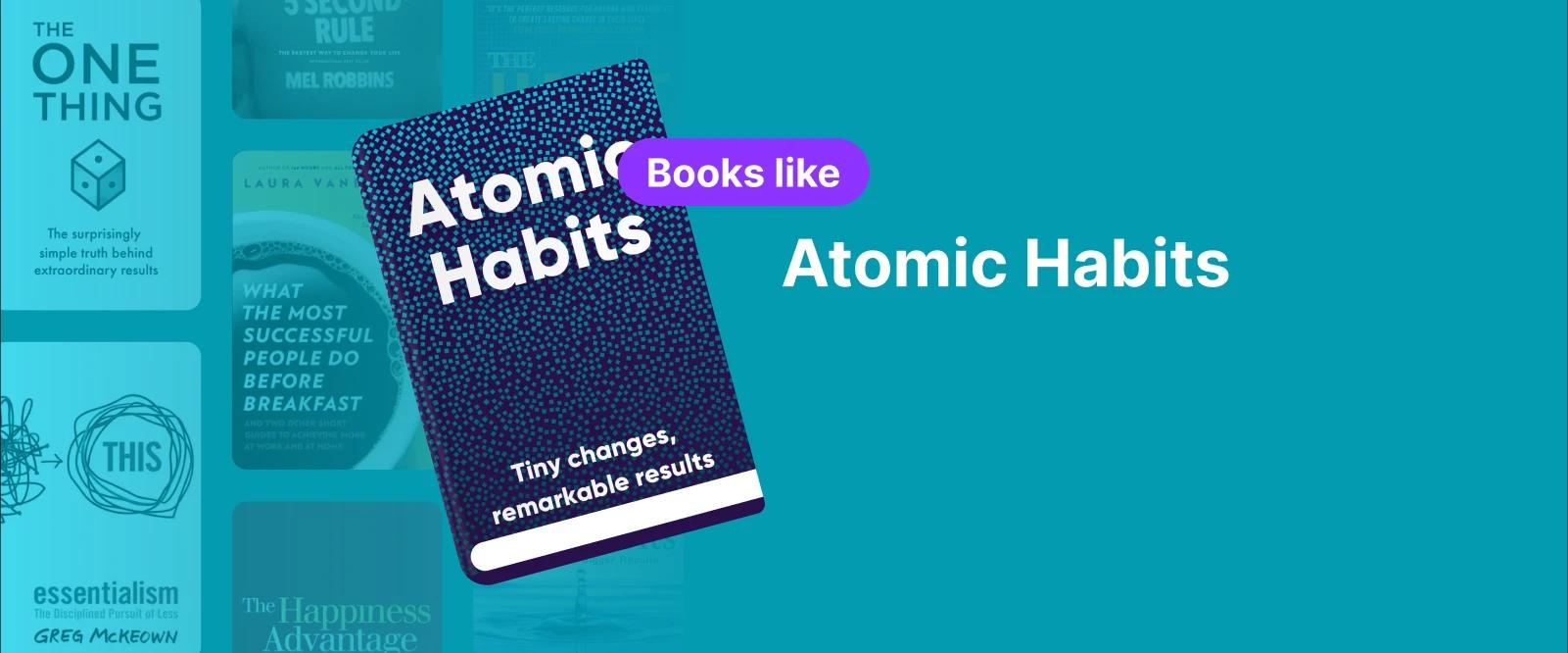 Book cover of Atomic Habits by James Clear, featuring a dark background with tiny dots and the title in bold, emphasizing the concept of small but impactful changes