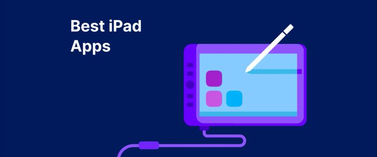 iPad with pencil and apps on the blue screen, symbolizing best ipad apps