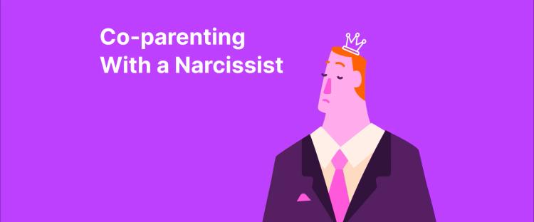 Cartoon man in a suit wearing a small crown, symbolizing a narcissistic co-parent in co-parenting situations