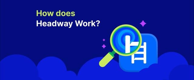 Magnifying glass over headway app icon and small sparkles around it, symbolising how does headway work