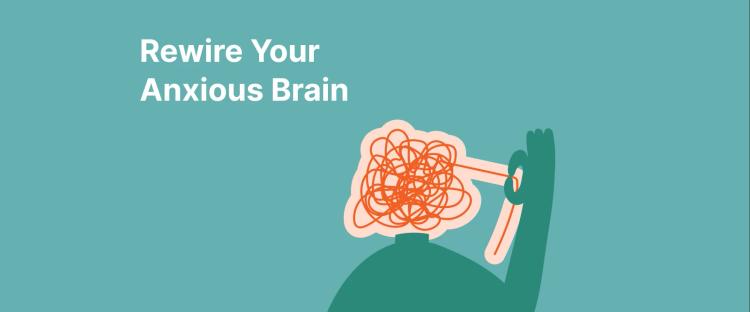 Person holding a tangled orange brain illustration with a magnifying glass on a teal background, symbolizing neuroscience tools to rewire your brain