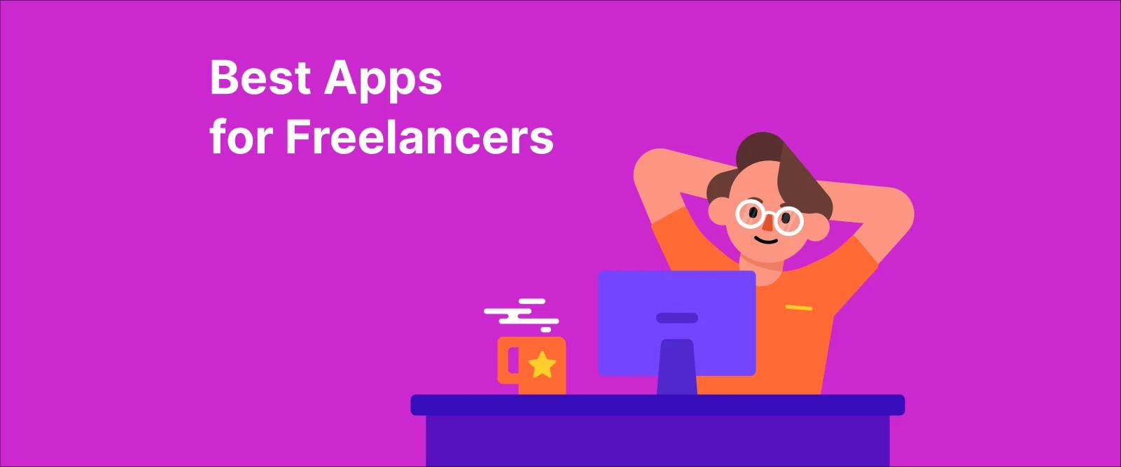 A freelancer relaxing at their desk, using a computer with a coffee cup beside them, representing the best apps for freelancers to help improve productivity and work-life balance