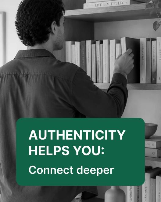Man reaching for a book on a shelf, illustrating how to talk to anyone and connect deeper through authentic communication