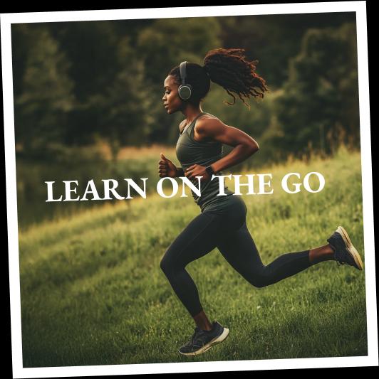 A black girl in sport suit and headphones runs in the field