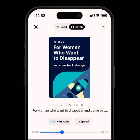 A phone mockup with a Headway gem collection For Women Who Want to Disappear