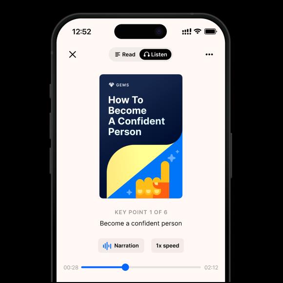 A phone mockup with a Headway gem collection how to become a confident person