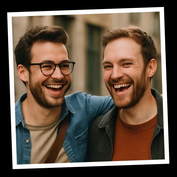 Two happy man friend are hugging each other