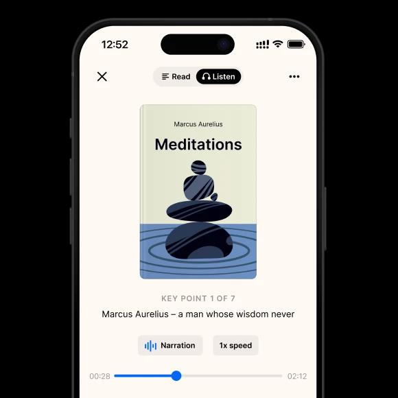 A phone mockup with a Headway Meditations book summary