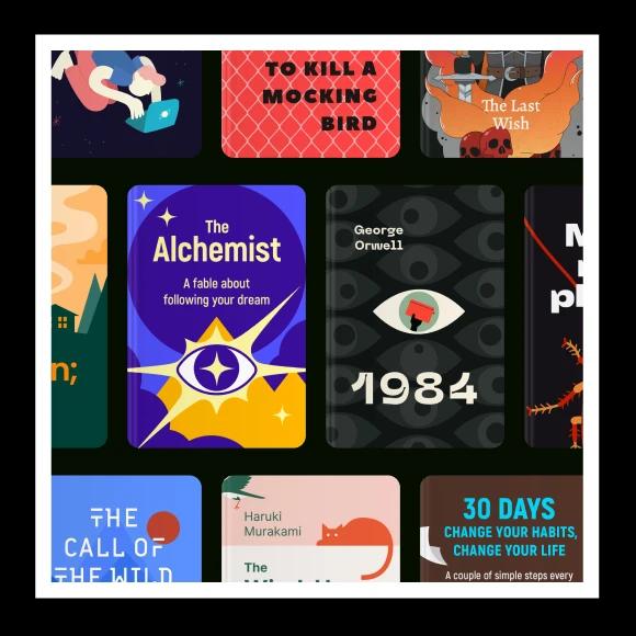 Three rows of book covers of book summaries