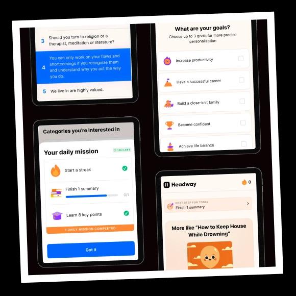 four ipad pro 11 mockups with headway app screenshots