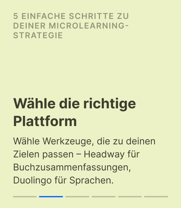 Infografik zum Mikrolernen mit dem zweiten Schritt zur Microlearning-Strategie, die richtige Plattform wie Headway