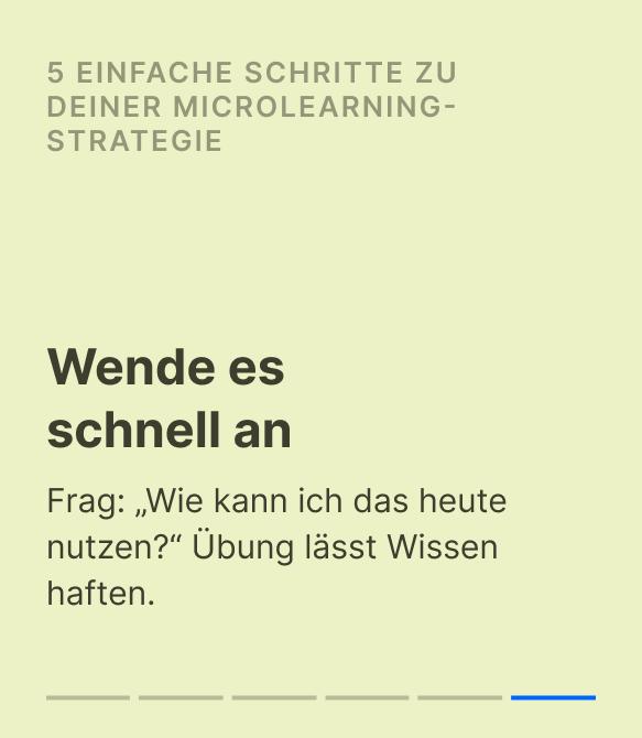 Infografik zu einfachen Schritten einer Microlearning-Strategie mit dem Tipp, Wissen schnell anzuwenden