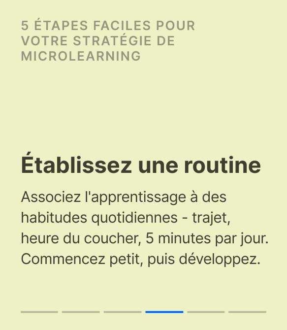 Étape d'une stratégie de microapprentissage sur fond vert pâle expliquant comment établir une routine en associant l'app