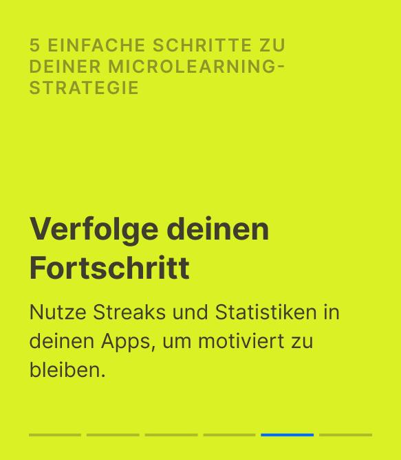 Infografik über Mikrolernen zeigt Schritt vier einer Strategie mit dem Tipp, Streaks und Statistiken in Apps zu nutzen
