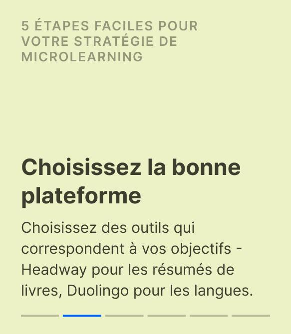 Infographie sur le microapprentissage présentant la première étape pour choisir la bonne plateforme, mentionnant les app