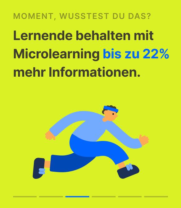 Illustration eines laufenden Mannes in blauer Kleidung auf grünem Hintergrund mit Hinweis, dass Lernende durch Mikrolerning