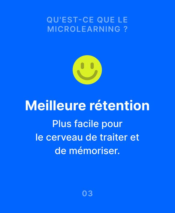 Illustration sur le microapprentissage avec un émoji souriant jaune sur fond bleu, mettant en avant une meilleure rétent
