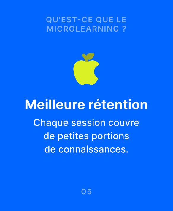 Illustration sur le microapprentissage montrant une pomme verte croquée sur fond bleu, soulignant une meilleure rétentio