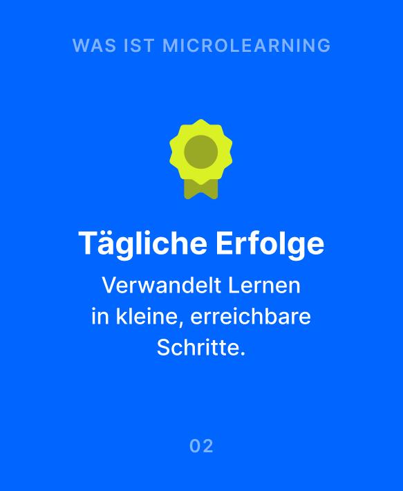 Blaue Infografik zur Frage Was ist Mikrolernen mit gelbem Rosettensymbol und dem Hinweis, dass eine Mikrolernen App Lern