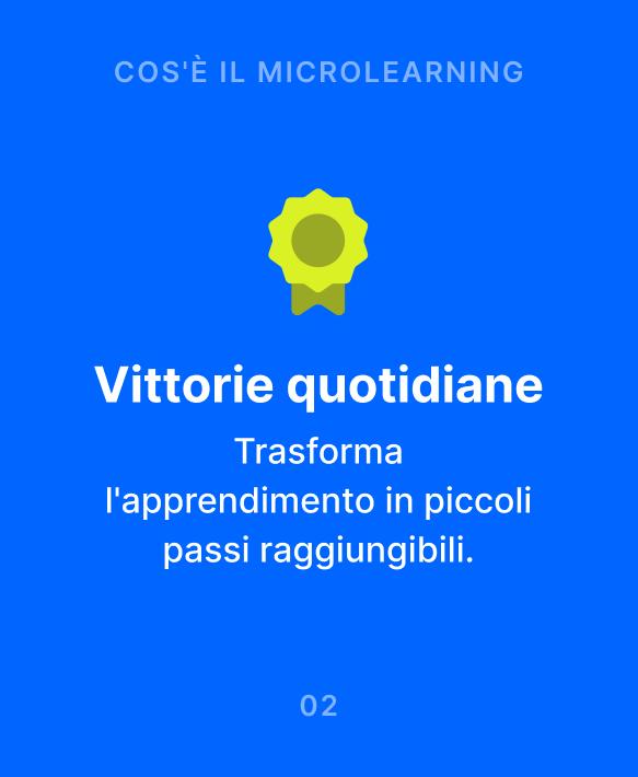 Illustrazione di un distintivo giallo con nastro su sfondo blu che spiega il microlearning come vittorie quotidiane