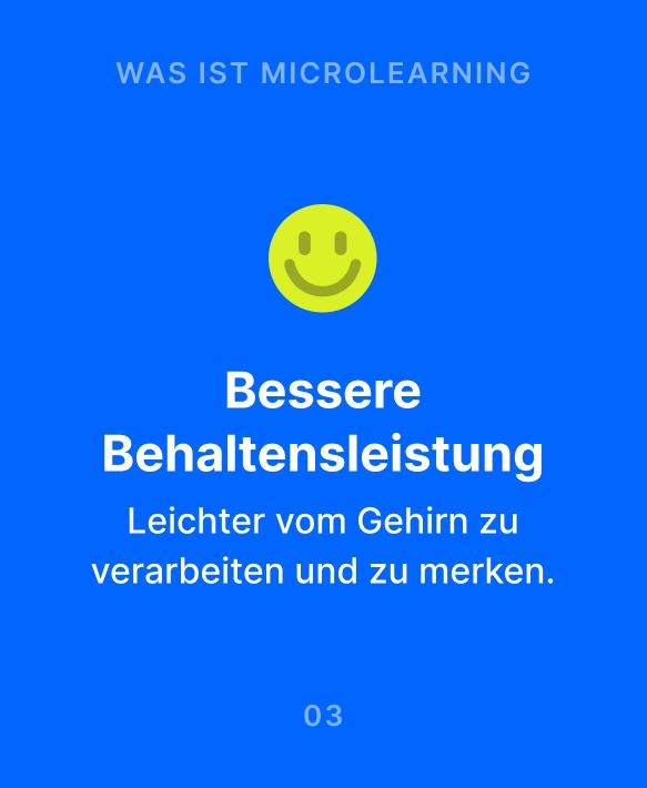 Infografik zum Thema Was ist Mikrolernen mit gelbem Smiley auf blauem Hintergrund, die bessere Behaltensleistung