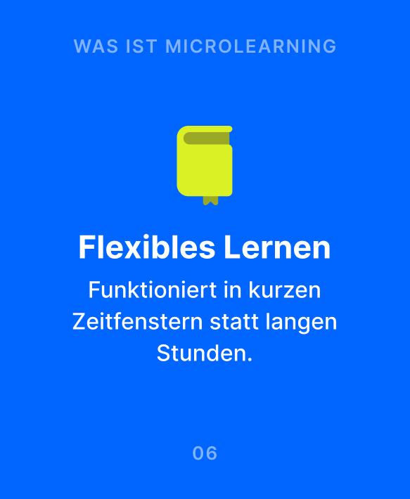 Infografik zum Thema Was ist Microlearning mit gelbem Buch-Symbol auf blauem Hintergrund, die flexibles Lernen in kurzen