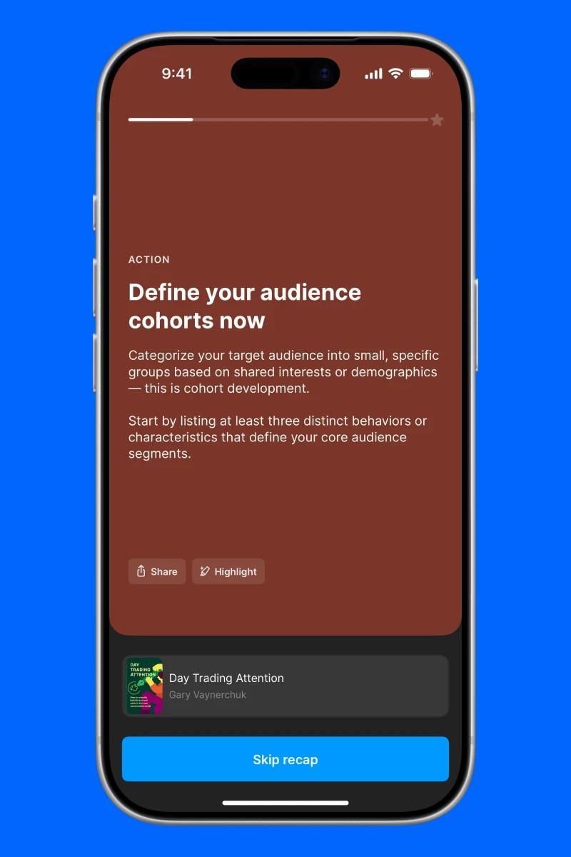 Headway app recap tab for day trading attention book summary
