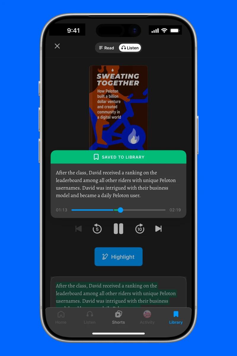 Headway app audio highlight feature to add while listening