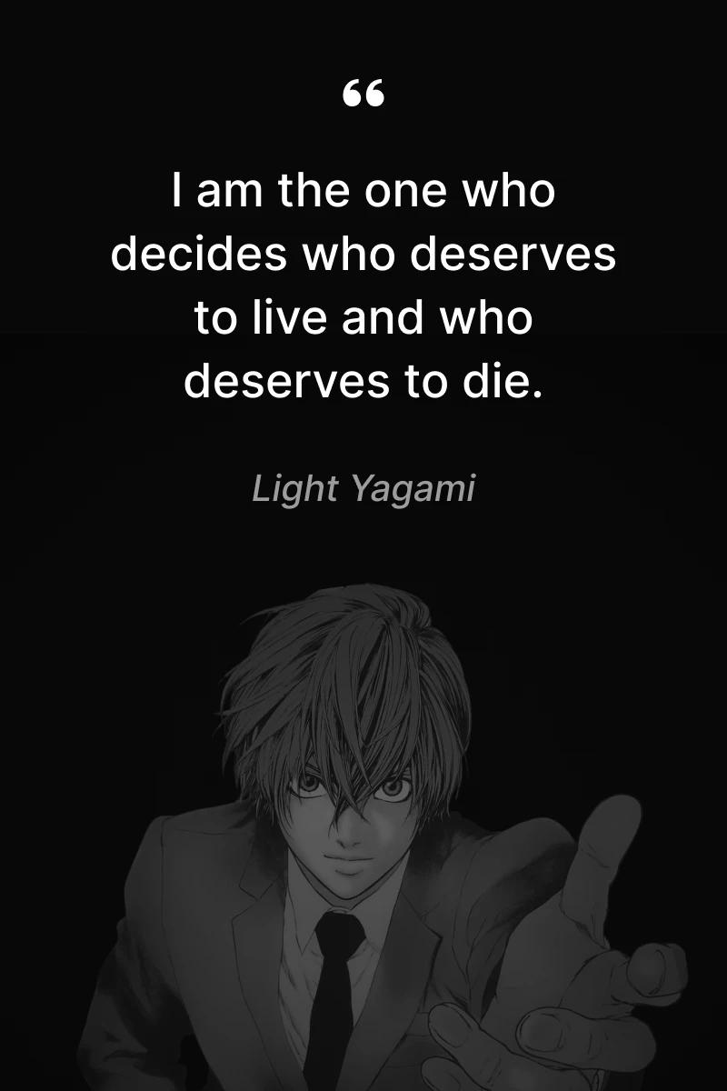 Light Yagami in a suit pointing forward with a confident expression death note