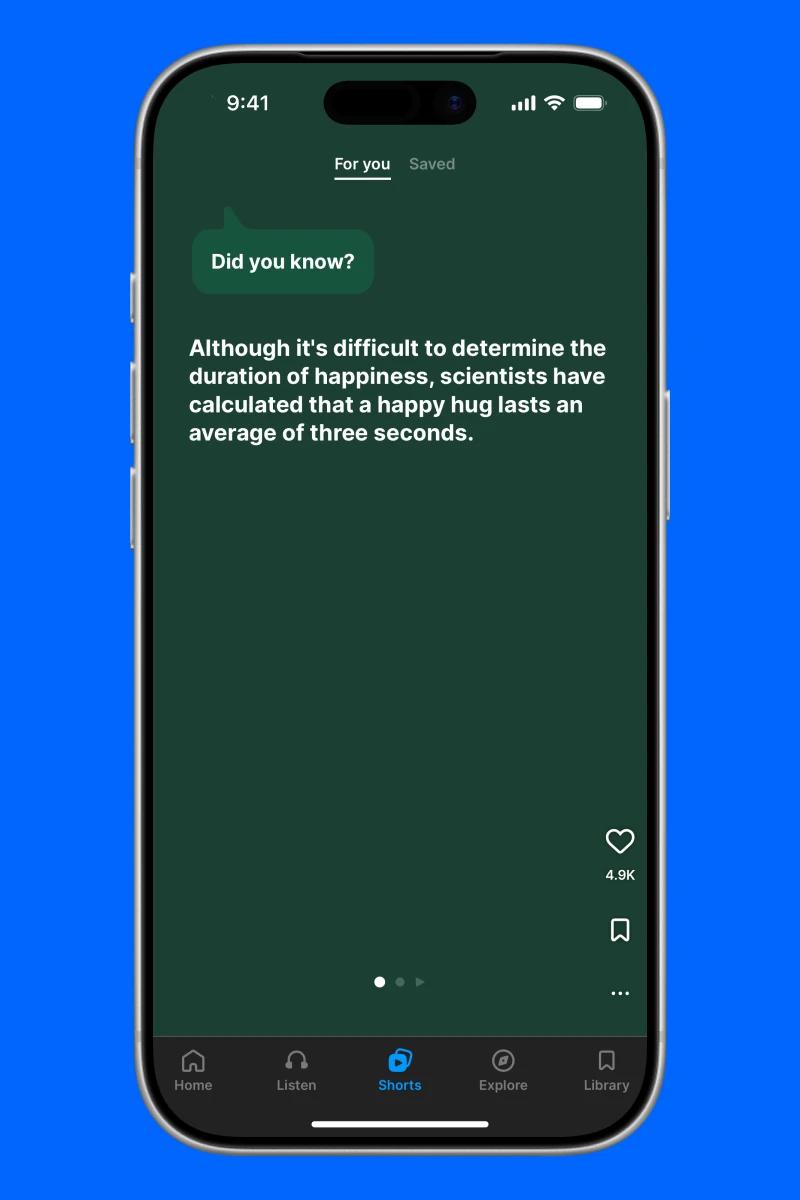 Headway app for you tab with an interesting fact about happiness