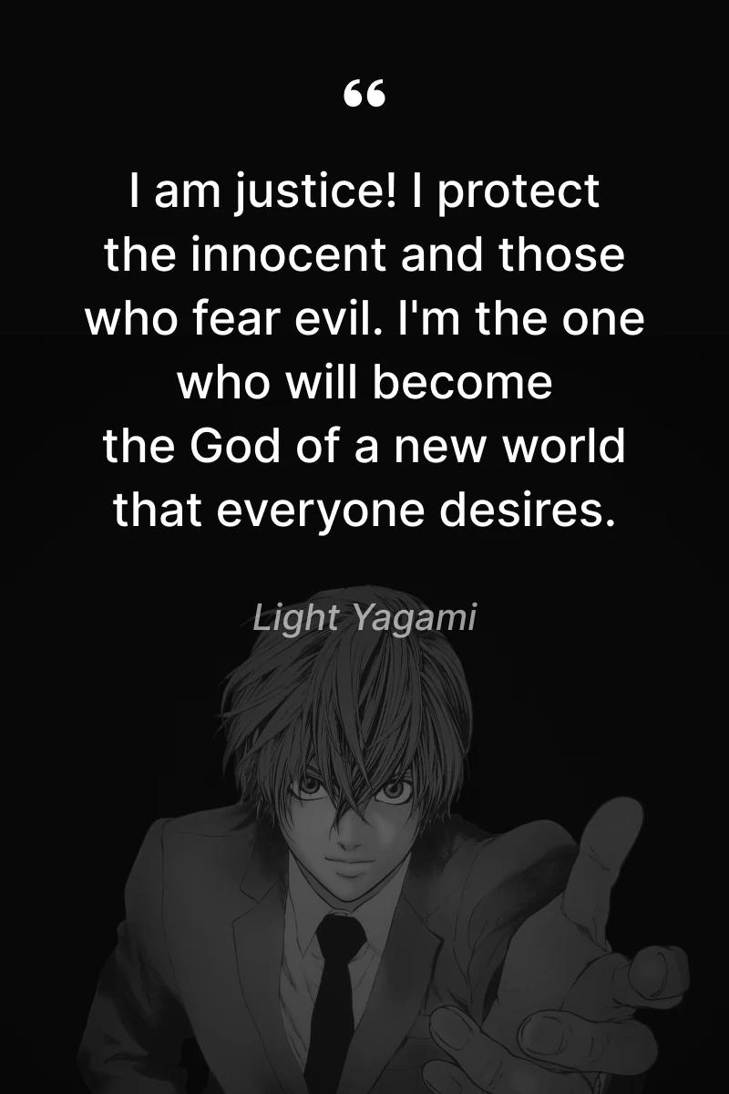 Light Yagami in a suit pointing forward with a confident expression light yagami quotes