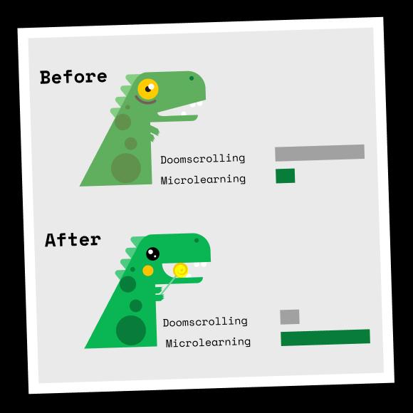 Sad dino in contrast to happy dino with lollipop